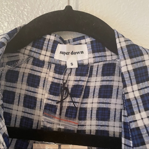 SuperDown plaid Front Knot Crop Top S - Picture 4 of 9